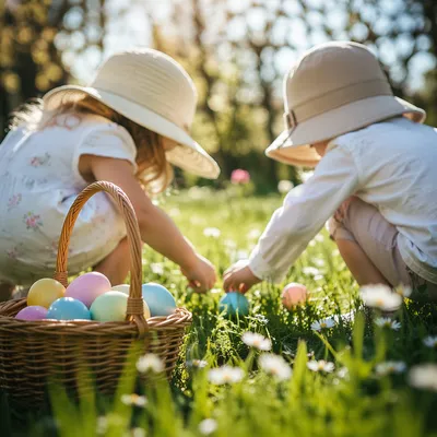 Sunny Easter Egg Hunt in Spring Grass
