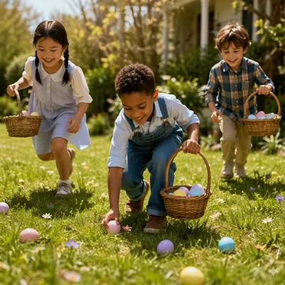 Sunny Children Easter Egg Hunt Lawn