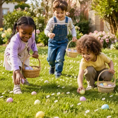 Joyful Children Easter Egg Hunt Lawn