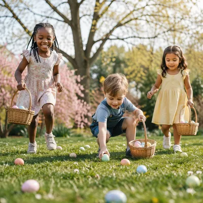 Children Easter Egg Hunt in Sunny Park