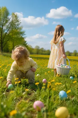 Sunny Children Easter Egg Hunt Meadow