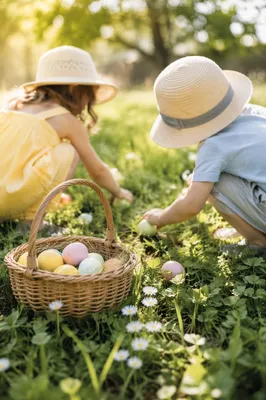 Sunny Easter Egg Hunt on Spring Lawn