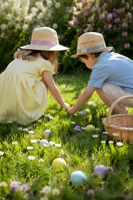 Sunny Easter Egg Hunt in Spring Grass