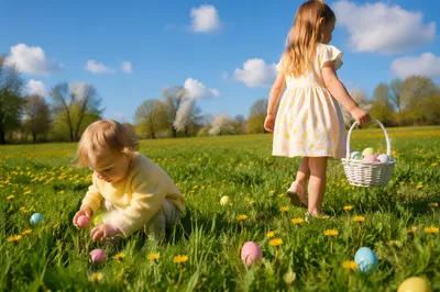 Sunny Children Easter Egg Hunt Meadow