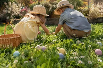 Sunny Easter Egg Hunt in Spring Grass