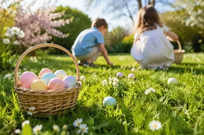 Sunny Children Easter Egg Hunt Lawn