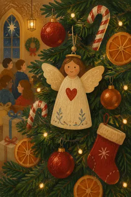Handmade Angel Ornament on Christmas Church Tree