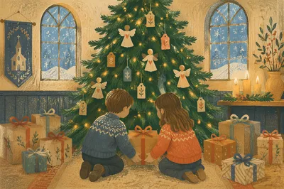 Christmas Angel Giving Tree With Children