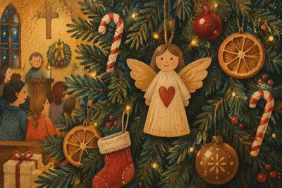 Handmade Angel Ornament on Church Christmas Tree
