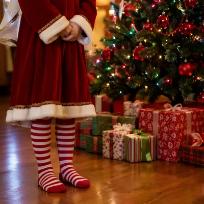 Child Angel Costume by Christmas Tree