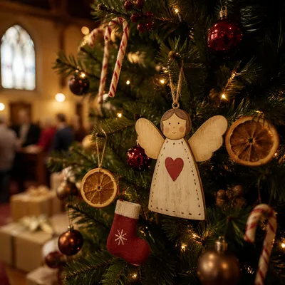 Handmade Angel Ornament on Church Christmas Tree