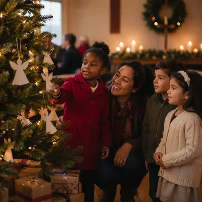 Children Around Christmas Angel Tree