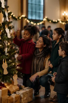 Children Around Christmas Angel Tree