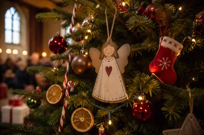 Handmade Angel Ornament on Church Christmas Tree