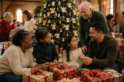 Christmas Tree with Gifts and Families