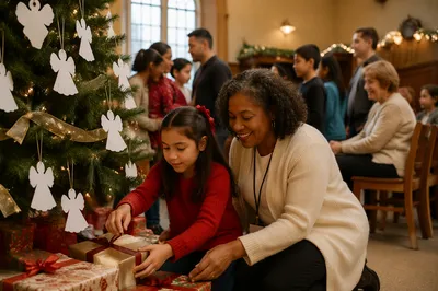 Children Around Christmas Angel Tree
