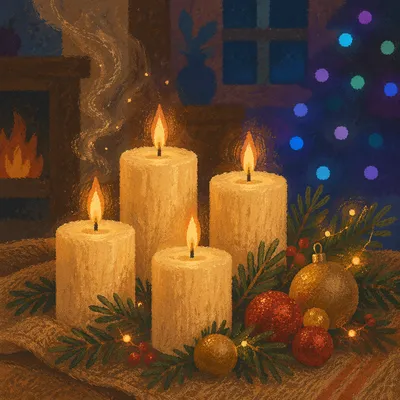 Warm Christmas Candles with Festive Bokeh