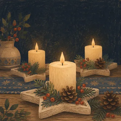 Warm Christmas Candles with Golden Bokeh