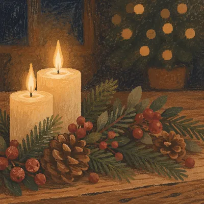 Warm Christmas Candles with Golden Bokeh