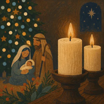 Warm Christmas Candles with Golden Bokeh