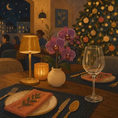 Warm Christmas Candle Table with Golden Bokeh