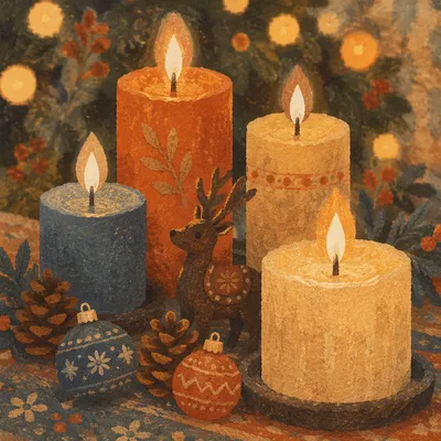 Warm Christmas Candles With Festive Bokeh
