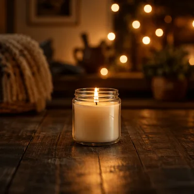 Warm Christmas Candle with Golden Bokeh