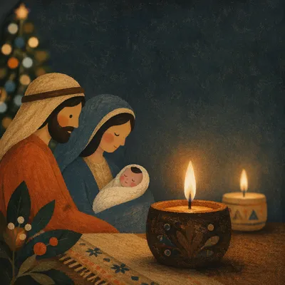 Warm Christmas Candles with Festive Bokeh