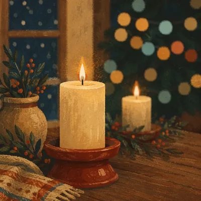 Warm Christmas Candles with Festive Bokeh