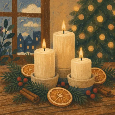 Warm Christmas Candles with Golden Bokeh