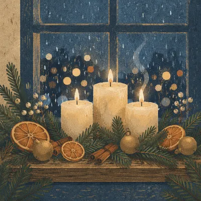 Warm Christmas Candles with Evergreen Bokeh
