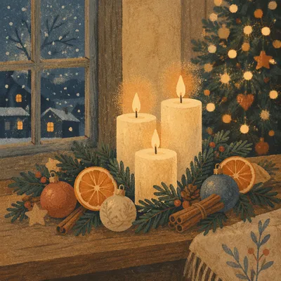 Warm Christmas Candles with Golden Bokeh