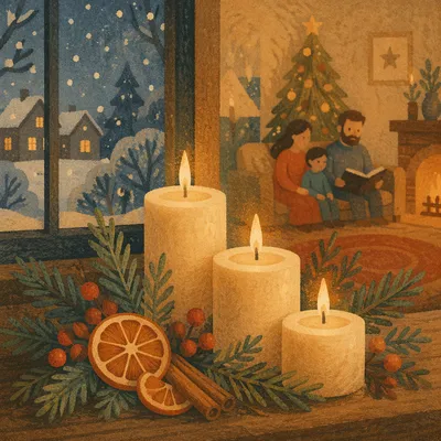 Warm Christmas Candles with Golden Bokeh