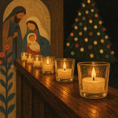 Warm Christmas Candlelight Sanctuary Bokeh