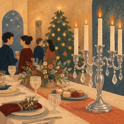 Warm Christmas Candlelit Dinner Bokeh