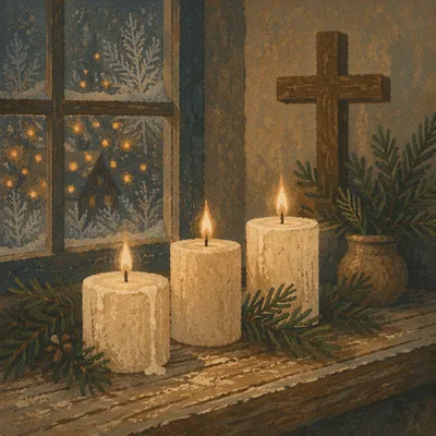 Warm Christmas Candles in Wooden Chapel
