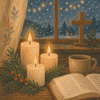 Warm Christmas Candles in Prayer Corner