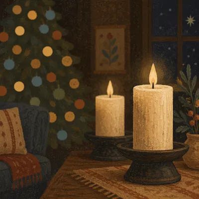 Warm Christmas Candles with Holiday Bokeh
