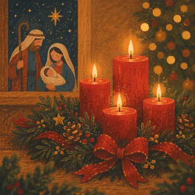 Warm Christmas Candles with Holiday Bokeh