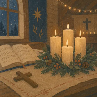 Warm Christmas Candles in Chapel Bokeh