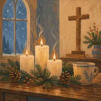 Warm Christmas Candles in Chapel Twilight