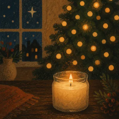 Warm Christmas Candle With Golden Bokeh
