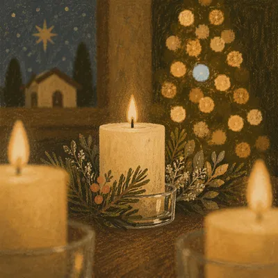 Warm Christmas Candles with Golden Bokeh