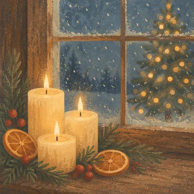 Warm Christmas Candles With Golden Bokeh