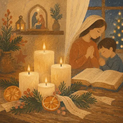 Warm Christmas Candles with Golden Bokeh