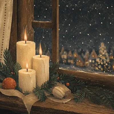 Warm Christmas Candles with Golden Bokeh