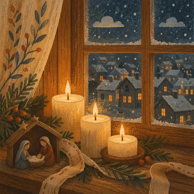 Warm Christmas Eve Candles With Golden Bokeh