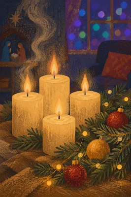 Warm Christmas Candles with Festive Bokeh