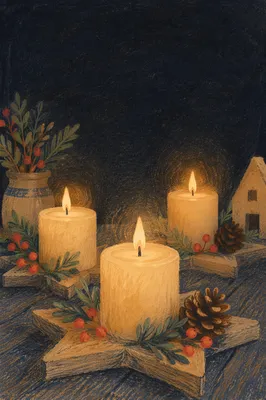 Christmas Candles with Warm Golden Bokeh