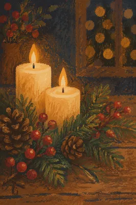 Warm Christmas Candles with Golden Bokeh